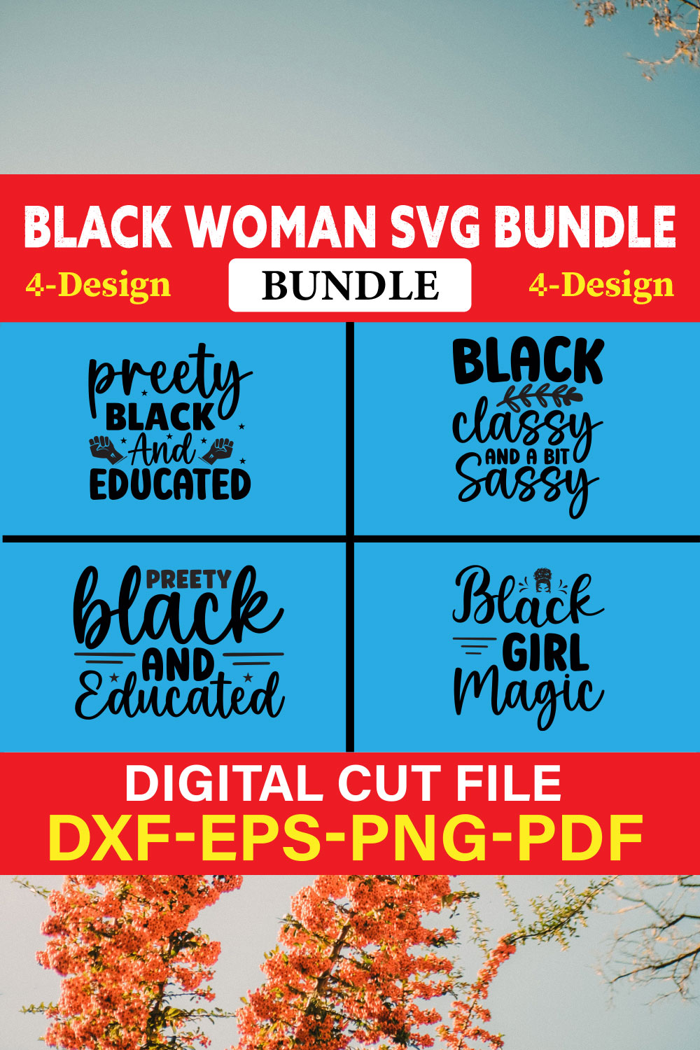 Black Woman T-shirt Design Bundle Vol-6 pinterest preview image.