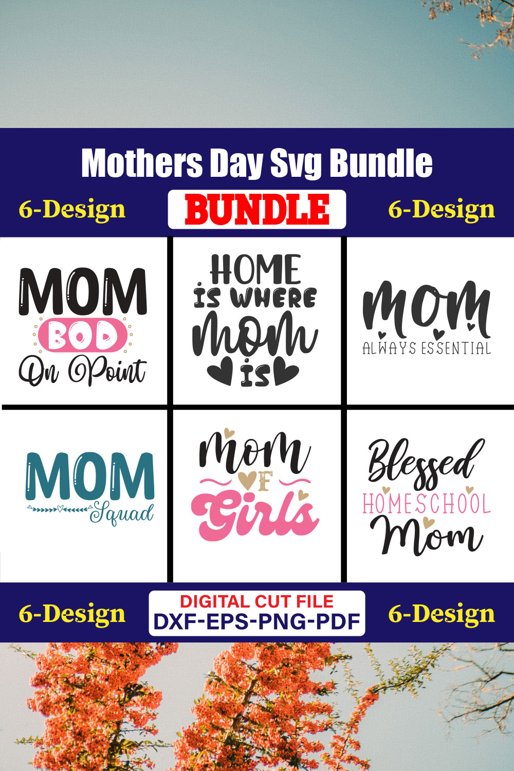 Mothers Day SVG Bundle, Mom life svg, Mama svg, Funny Mom Svg, Blessed mama svg, Mom of boys girls svg-Vol-67 pinterest preview image.