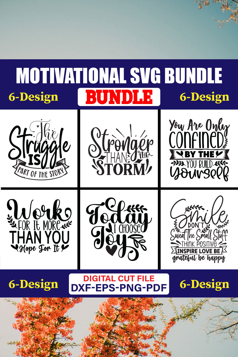 Motivational SVG T-shirt Design Bundle Vol-06 pinterest preview image.