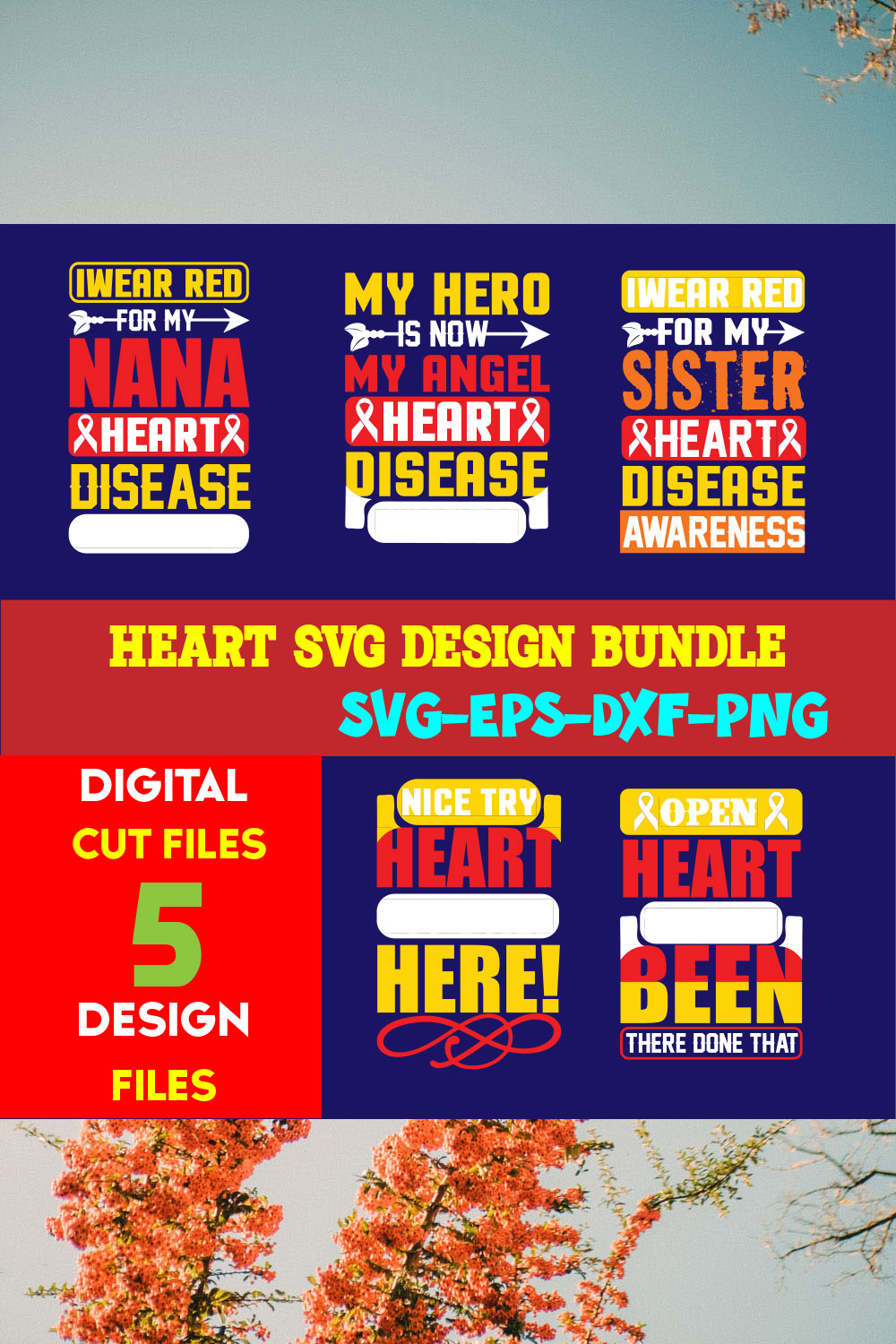 Heart T-shirt Design Bundle Volume-03 pinterest preview image.