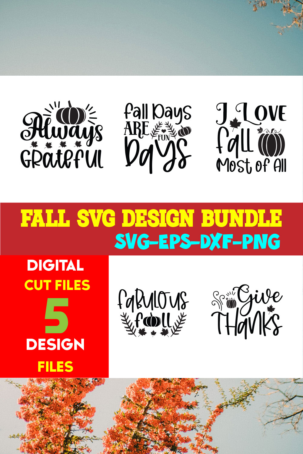 Fall T-shirt Design Bundle Volume-04 pinterest preview image.