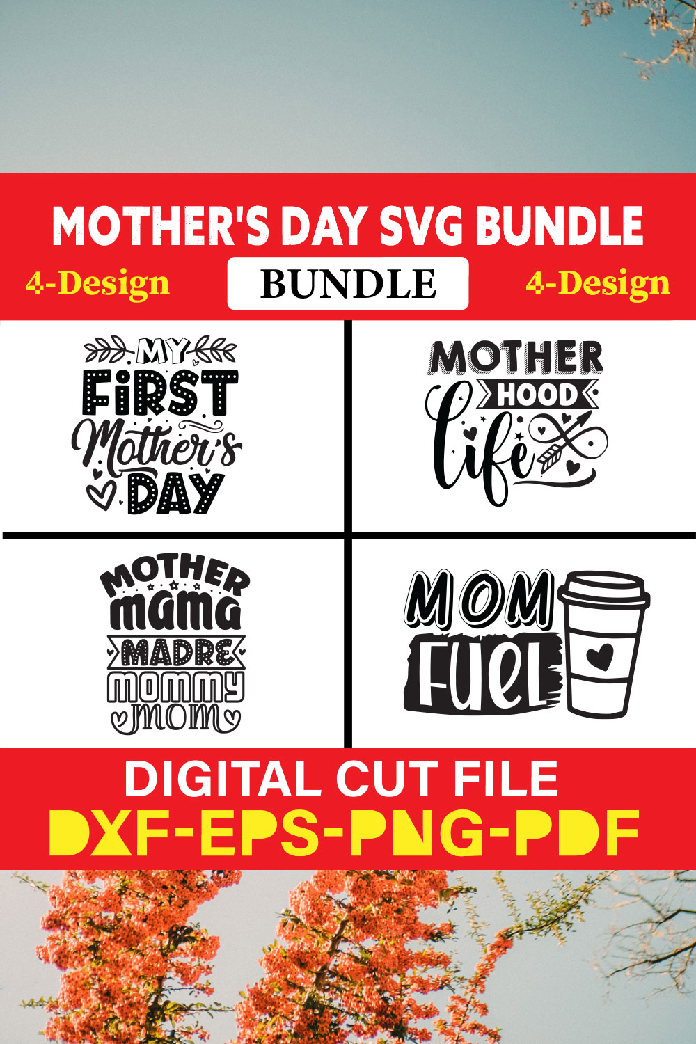 Mother's Day SVG T-shirt Design Bundle Vol-20 pinterest preview image.