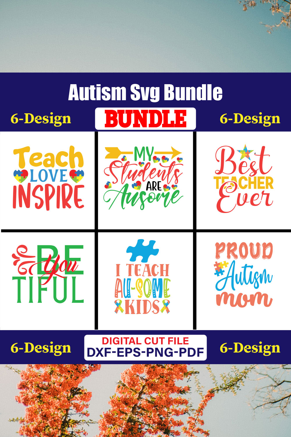 Autism Day T-shirt Design Bundle Vol-04 pinterest preview image.