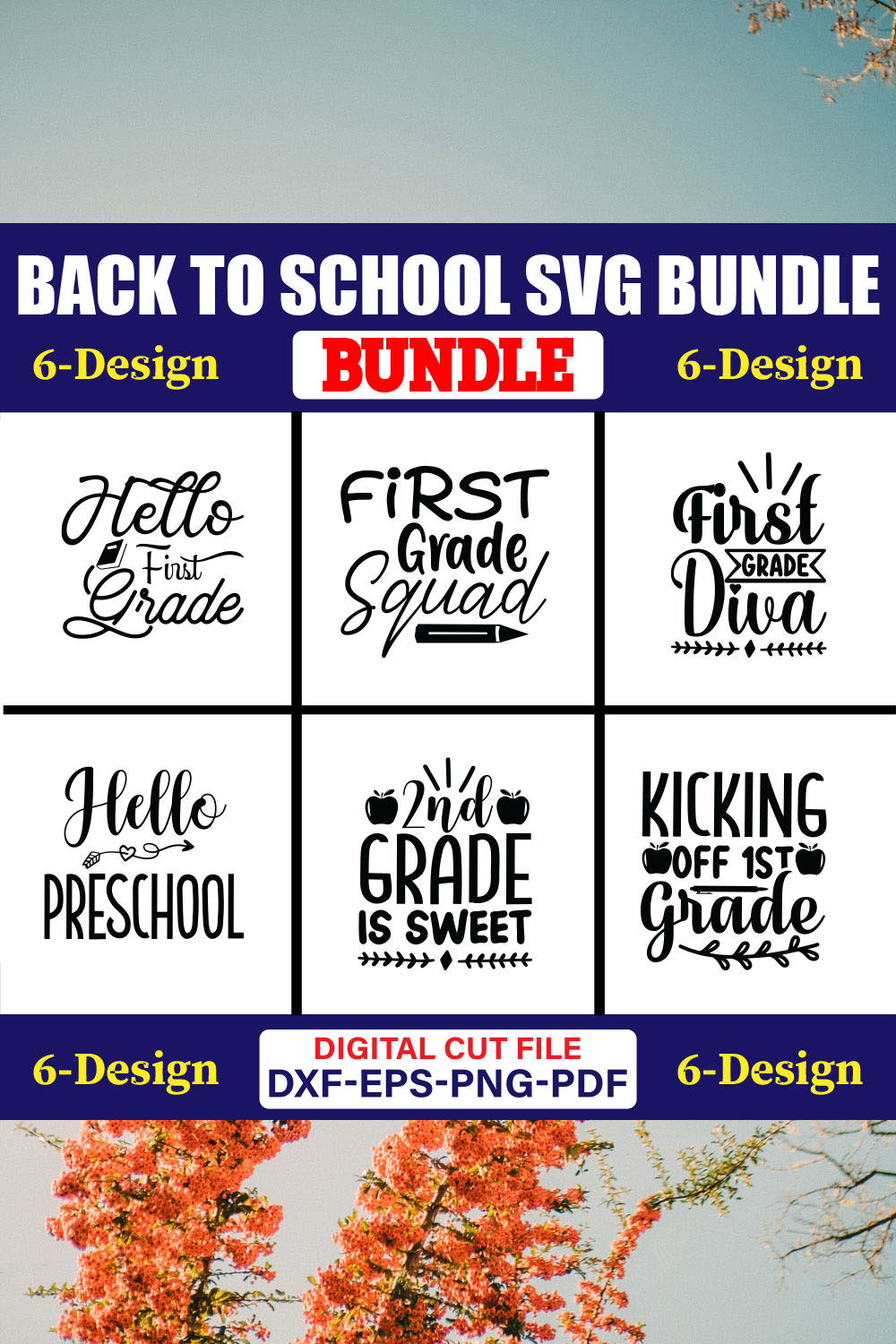 Back To School SVG T-shirt Design Bundle Vol-29 pinterest preview image.