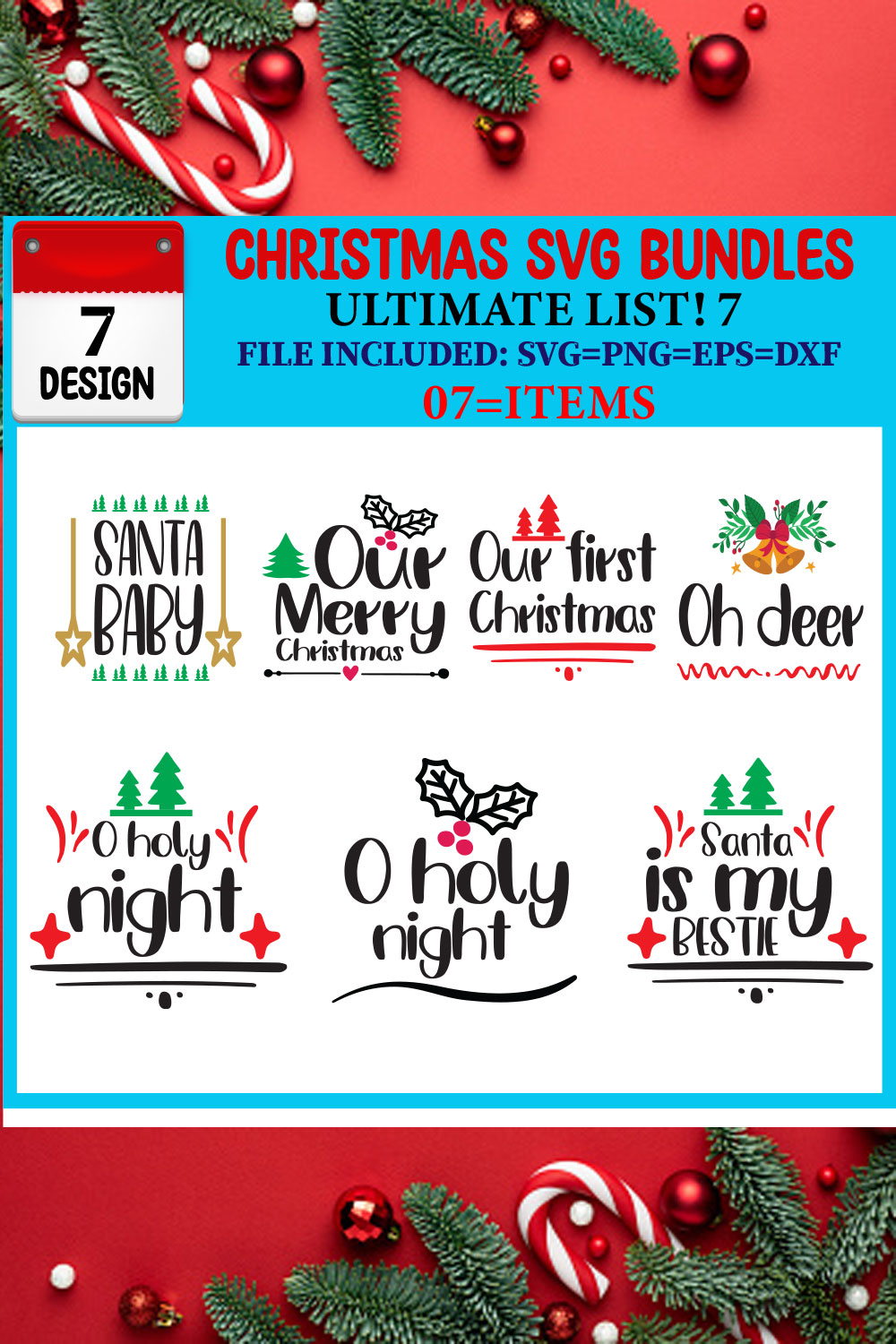 Ultimate List! Christmas SVG 07 T-shirt Design Bundle pinterest preview image.