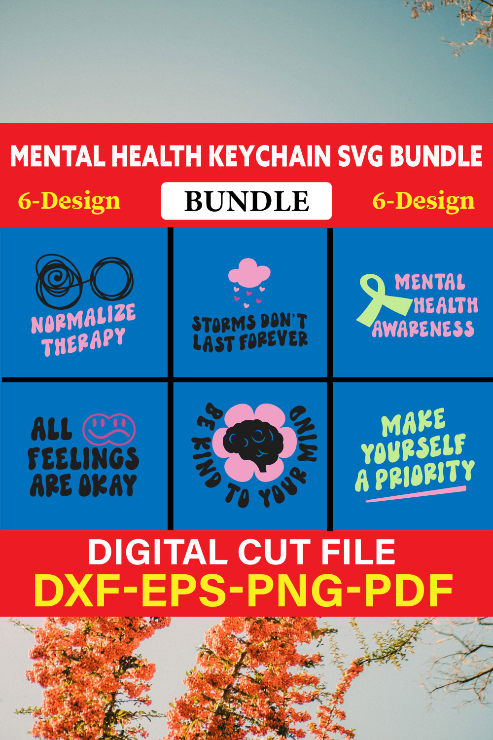 Mental Health Keychain T-shirt Design Bundle Vol-3 pinterest preview image.