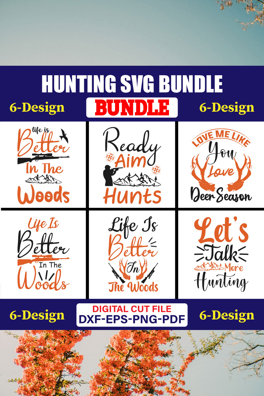 Hunting SVG T-shirt Design Bundle Vol-03 pinterest preview image.