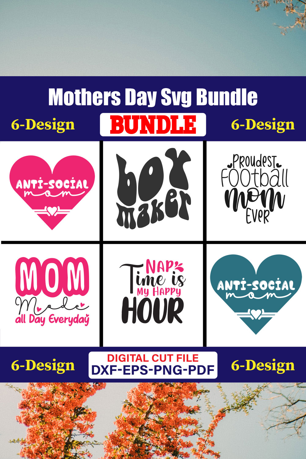 Mothers Day SVG Bundle, Mom life svg, Mama svg, Funny Mom Svg, Blessed mama svg, Mom of boys girls svg-Vol-101 pinterest preview image.