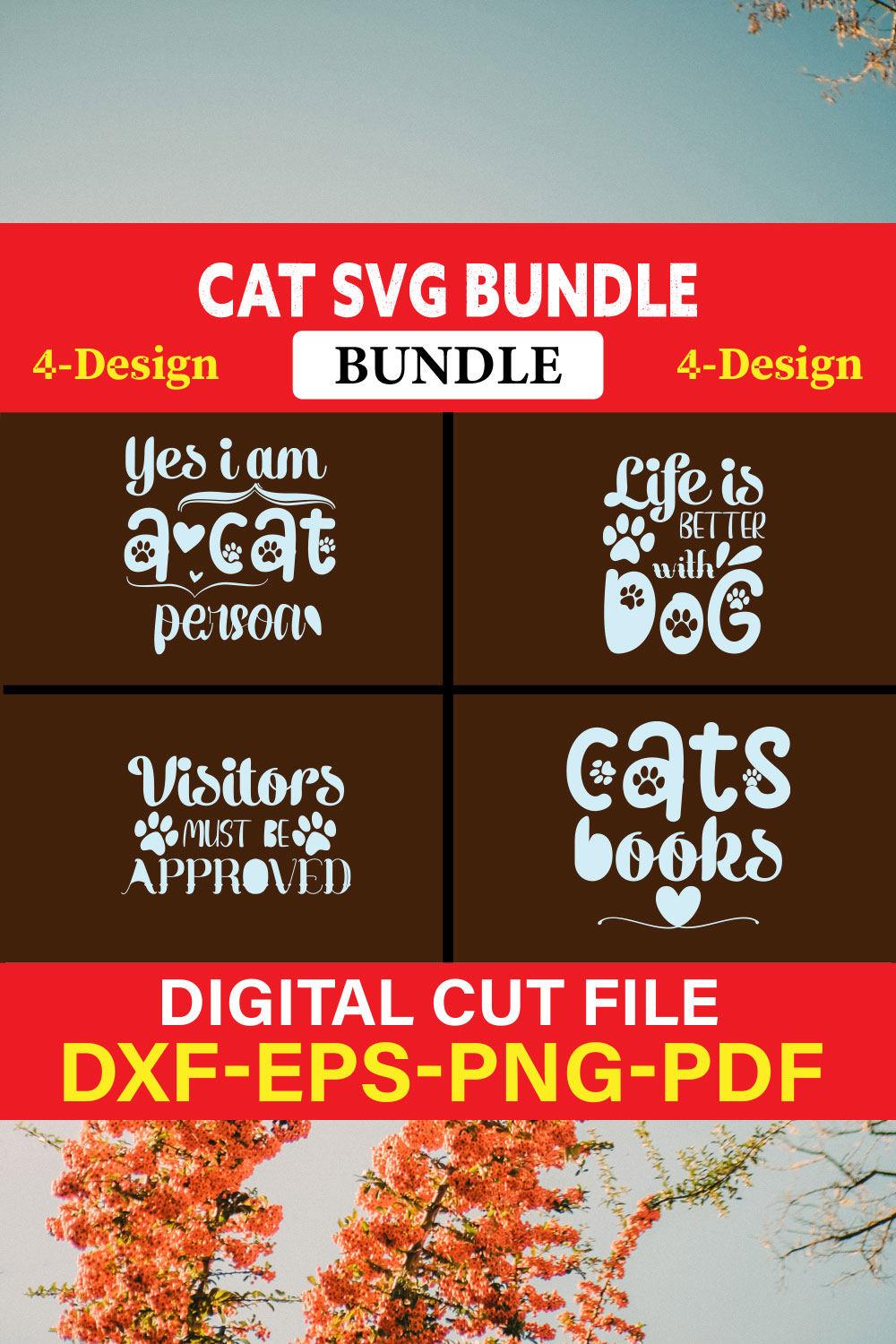 Cat T-shirt Design Bundle Vol-3 pinterest preview image.