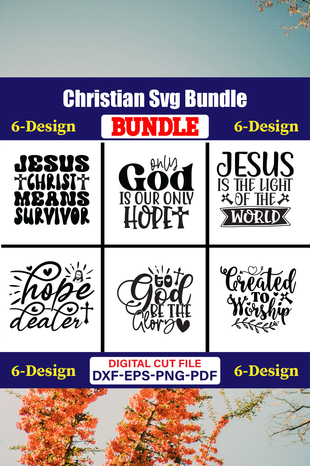 Christian SVG T-shirt Design Bundle Vol-35 pinterest preview image.