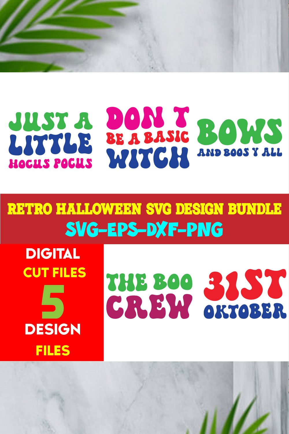 Retro Halloween T-shirt Design Bundle Volume-01 pinterest preview image.