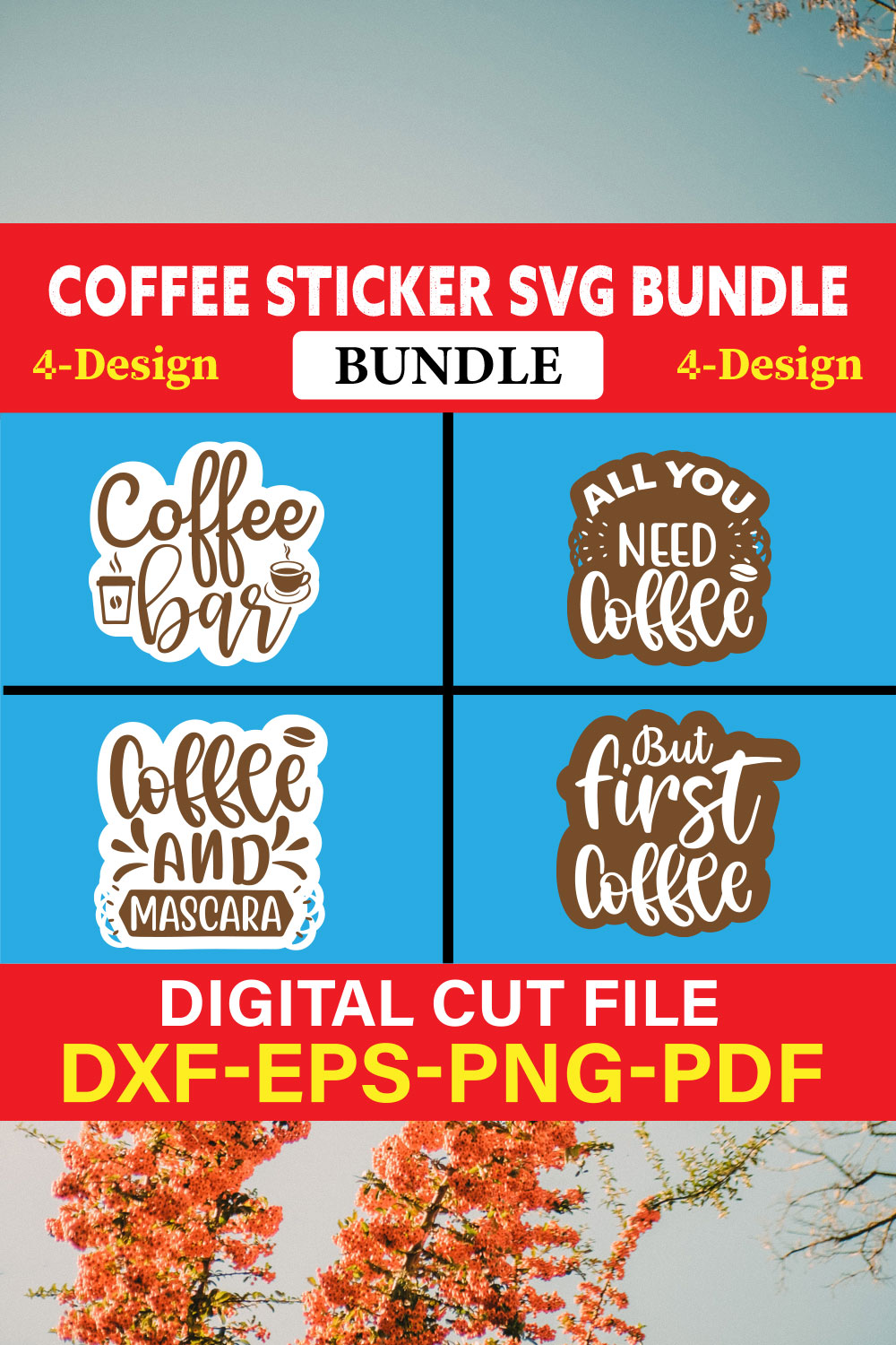 Coffee Sticker T-shirt Design Bundle Vol-1 pinterest preview image.