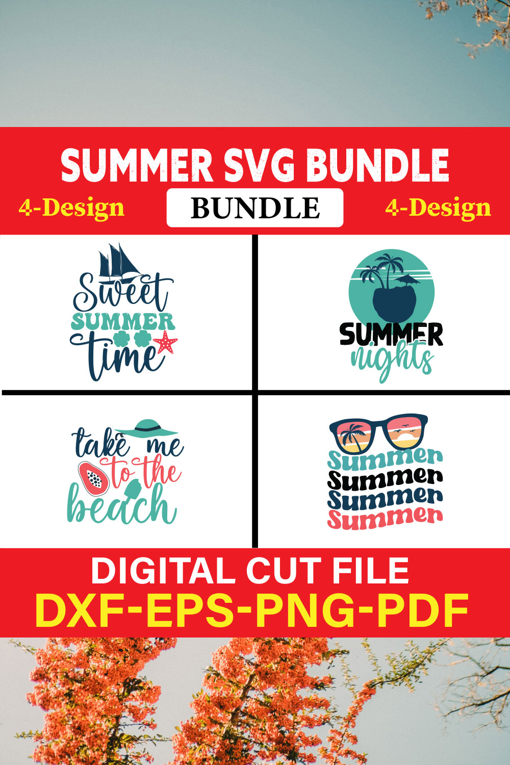 Summer T-shirt Design Bundle Vol-8 pinterest preview image.