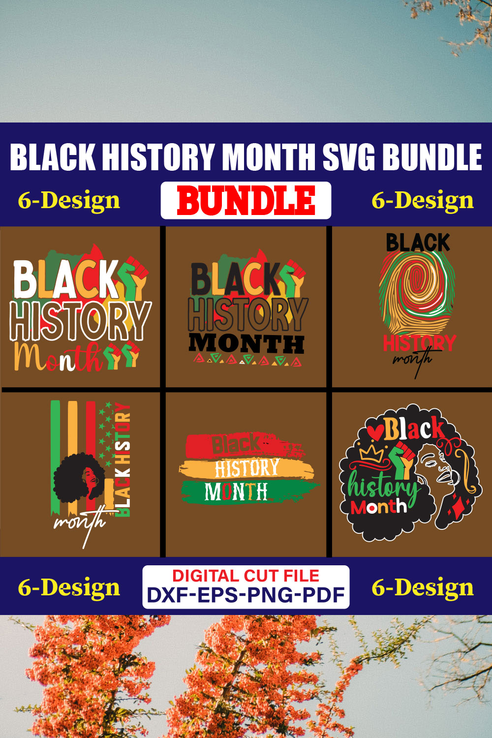 Black History Month SVG T-shirt Design Bundle Vol-01 pinterest preview image.