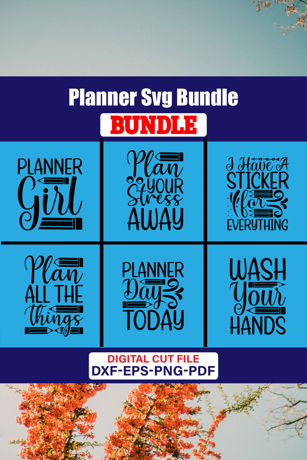 Planner SVG T-shirt Design Bundle Vol-01 pinterest preview image.