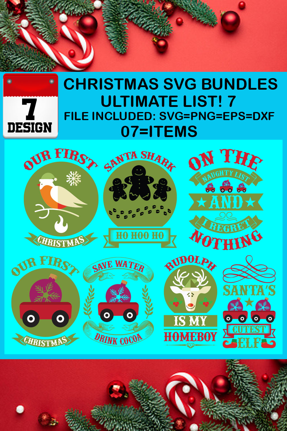 Free Ultimate List! 7 Christmas SVG Bundles pinterest preview image.