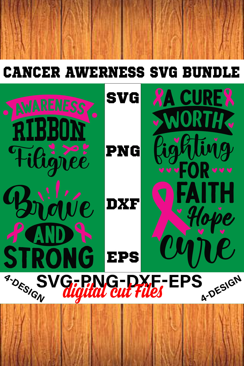 Cancer Awareness SVG T-shirt Design Bundle Volume-02 pinterest preview image.