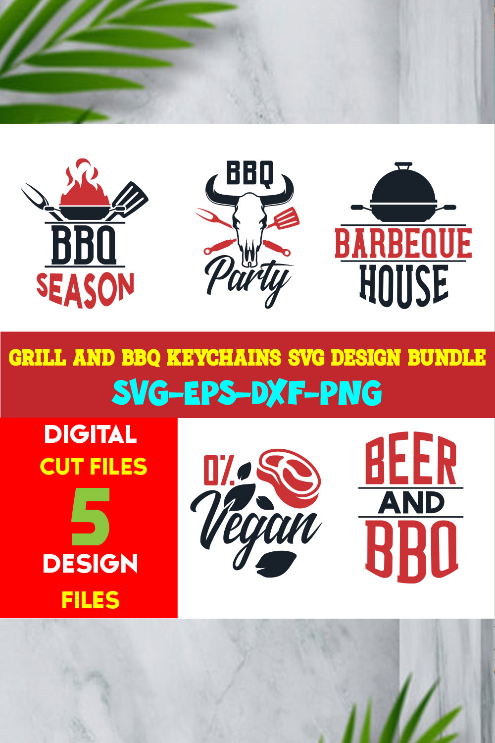 Grill and BBQ Keychains T-shirt Design Bundle volume -01 pinterest preview image.