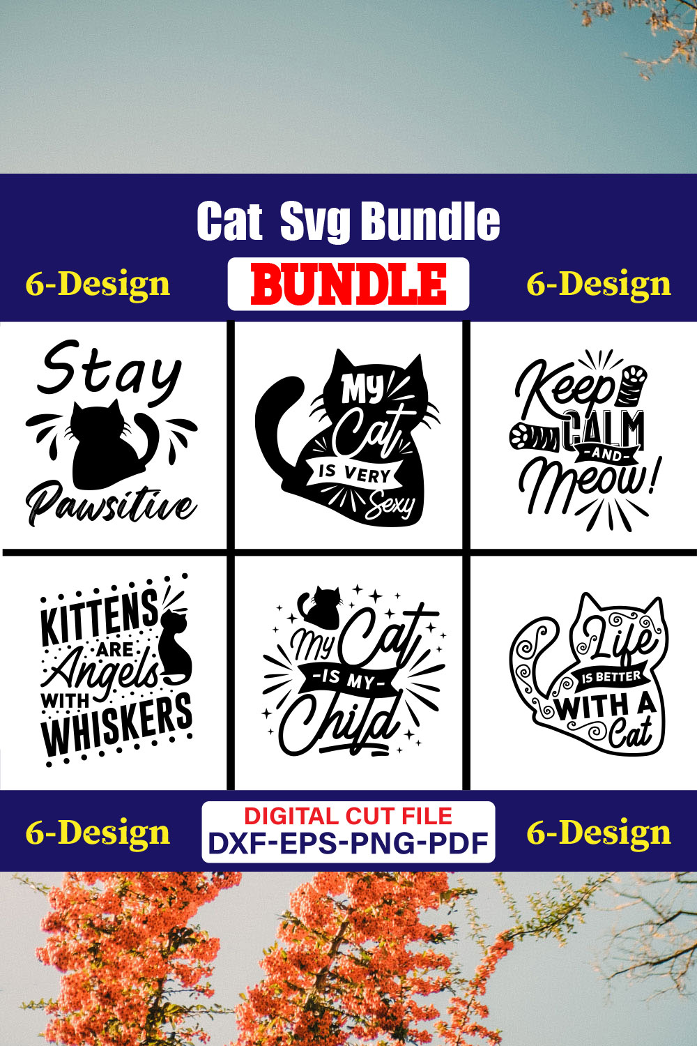 Cat T-shirt Design Bundle Vol-15 pinterest preview image.