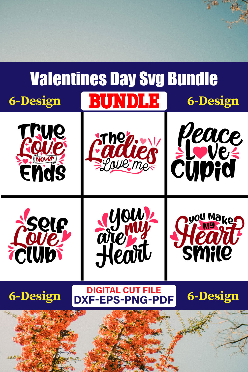 Valentines Day T-shirt Design Bundle Vol-51 pinterest preview image.