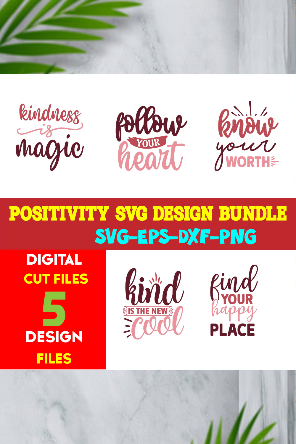 Positivity T-shirt Design Bundle Volume-02 pinterest preview image.