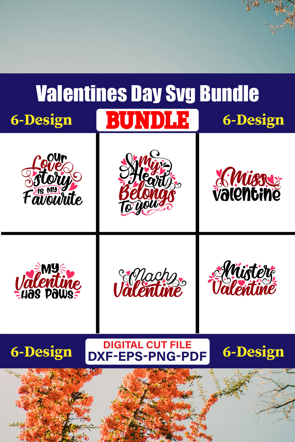 Valentines Day T-shirt Design Bundle Vol-50 pinterest preview image.