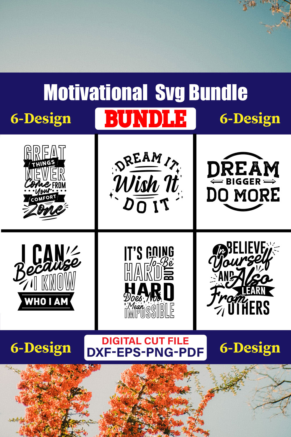 Motivational SVG T-shirt Design Bundle Vol-15 pinterest preview image.