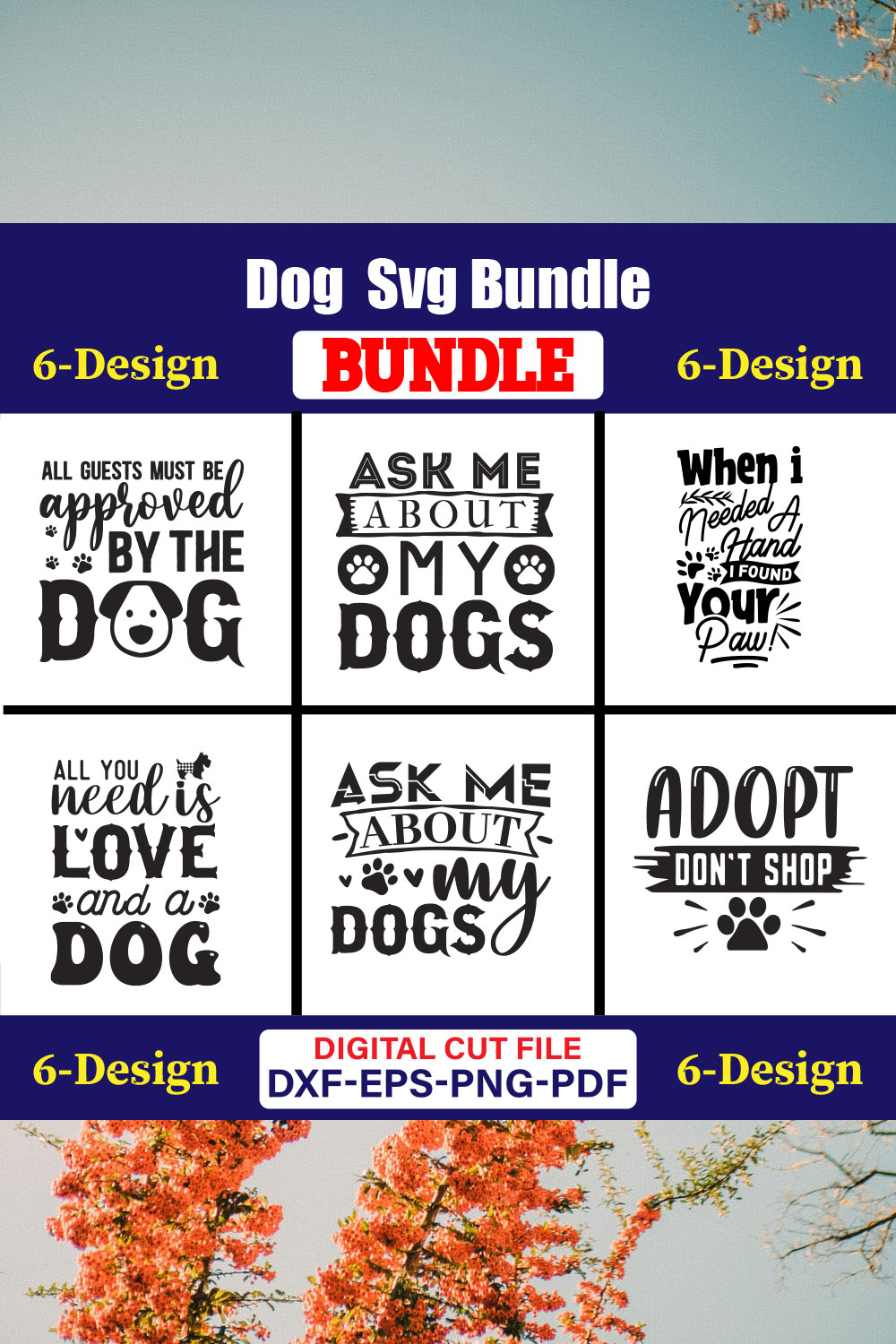 Dog SVG T-shirt Design Bundle Vol-24 pinterest preview image.