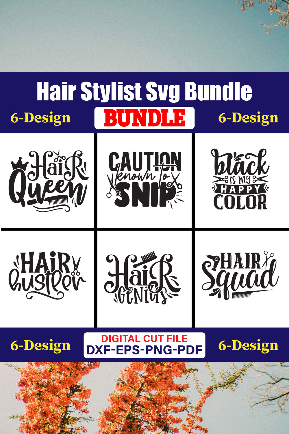 Hair Stylist SVG T-shirt Design Bundle Vol-01 pinterest preview image.