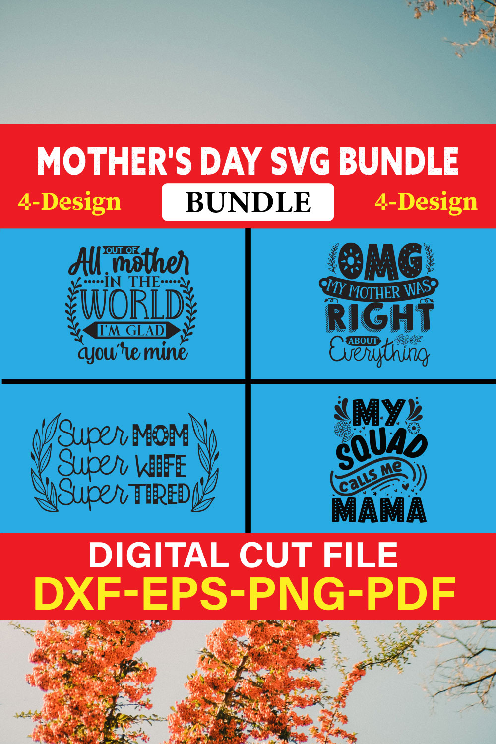 Mother's Day SVG T-shirt Design Bundle Vol-43 pinterest preview image.