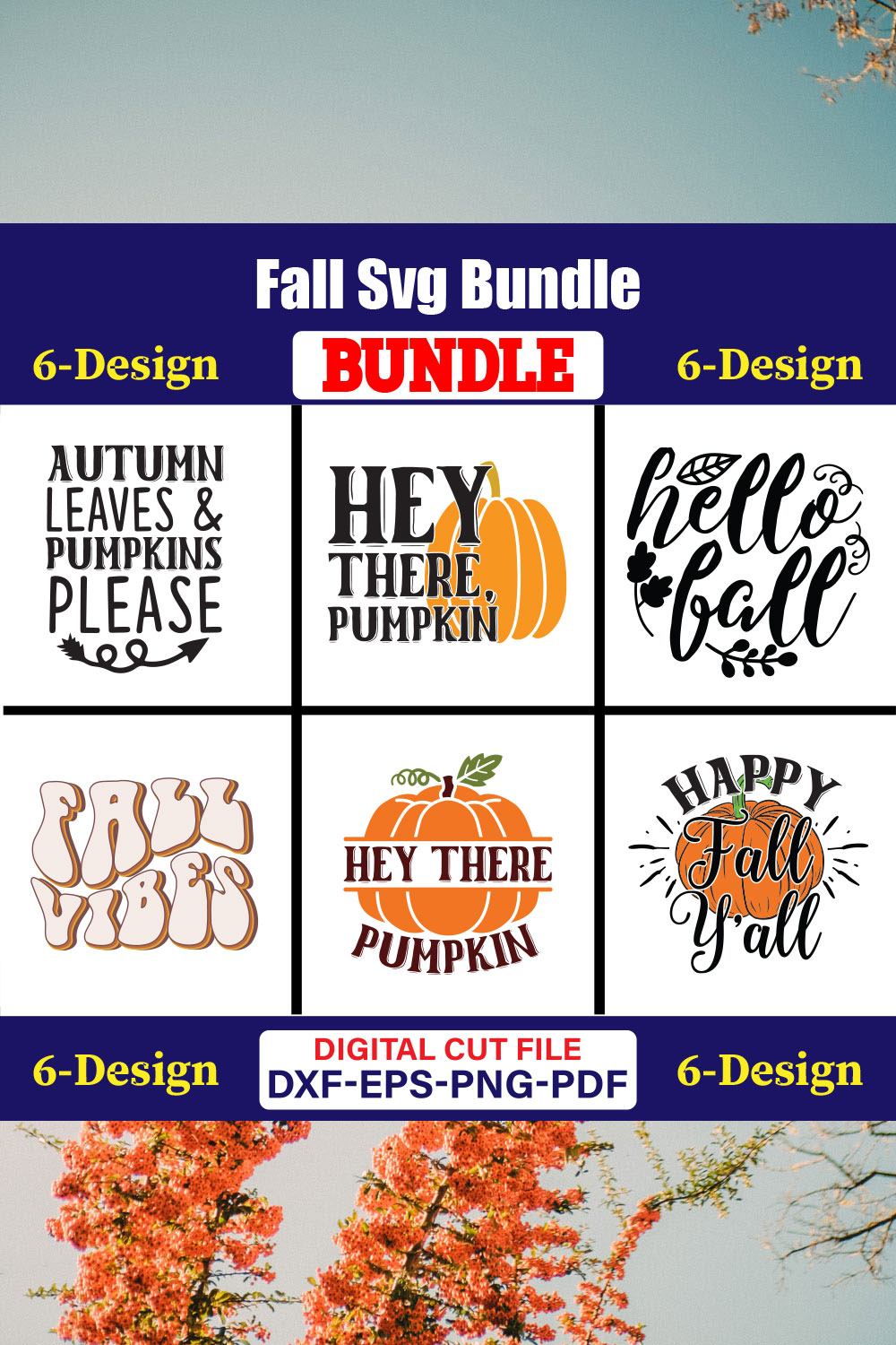 Fall SVG T-shirt Design Bundle Vol-03 pinterest preview image.