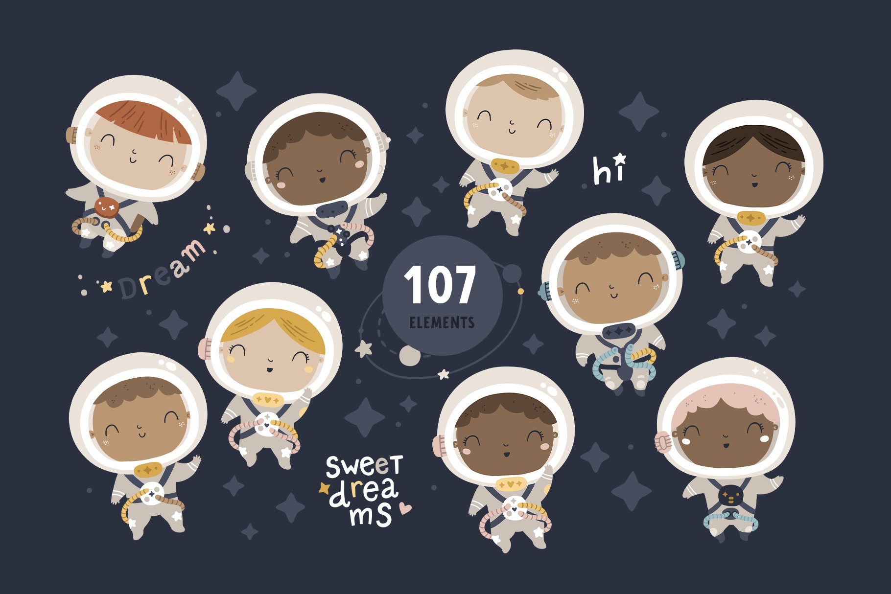 Space time Kids illustrations preview image.