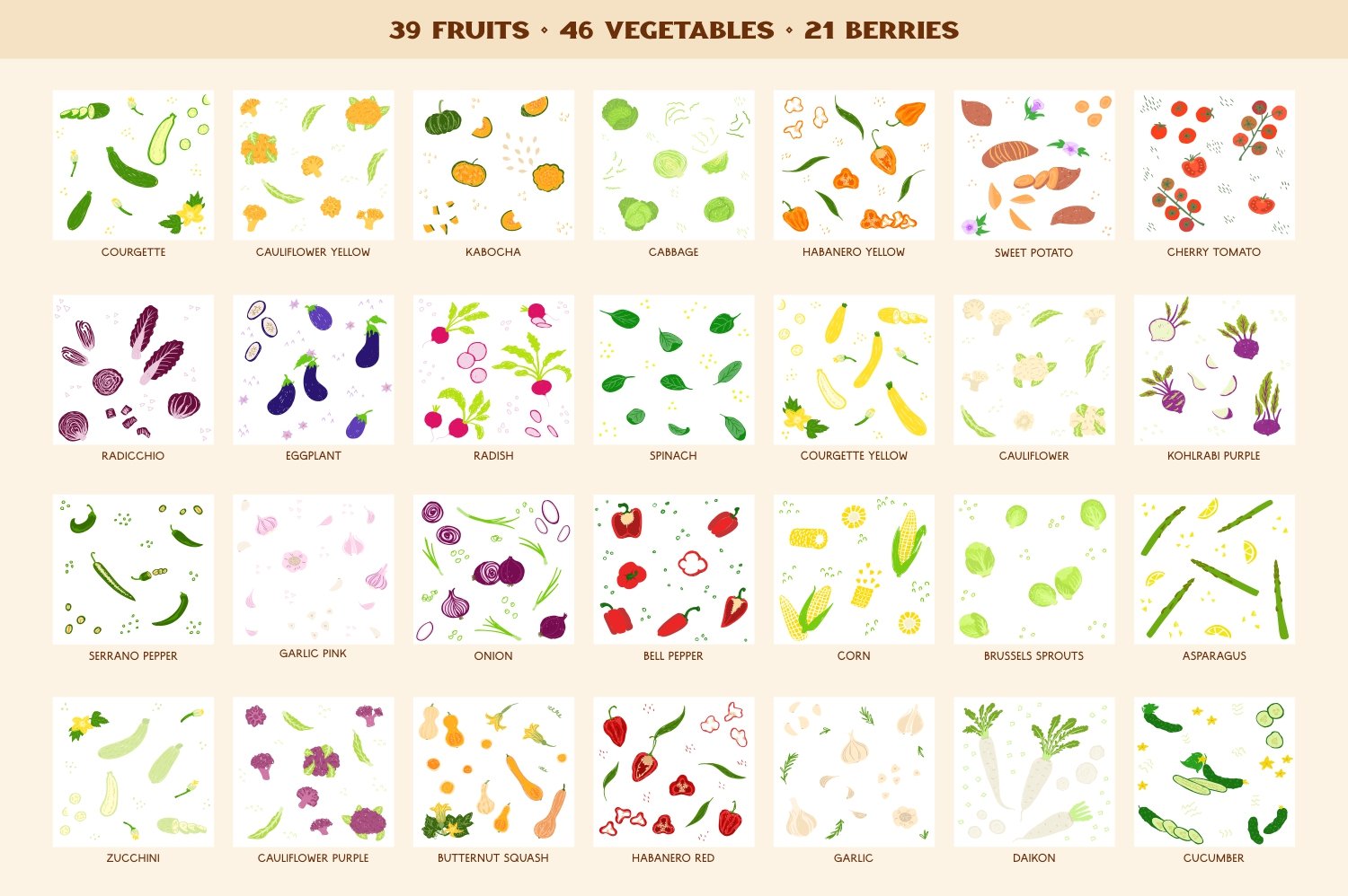 Collection fruits vegetables berries preview image.