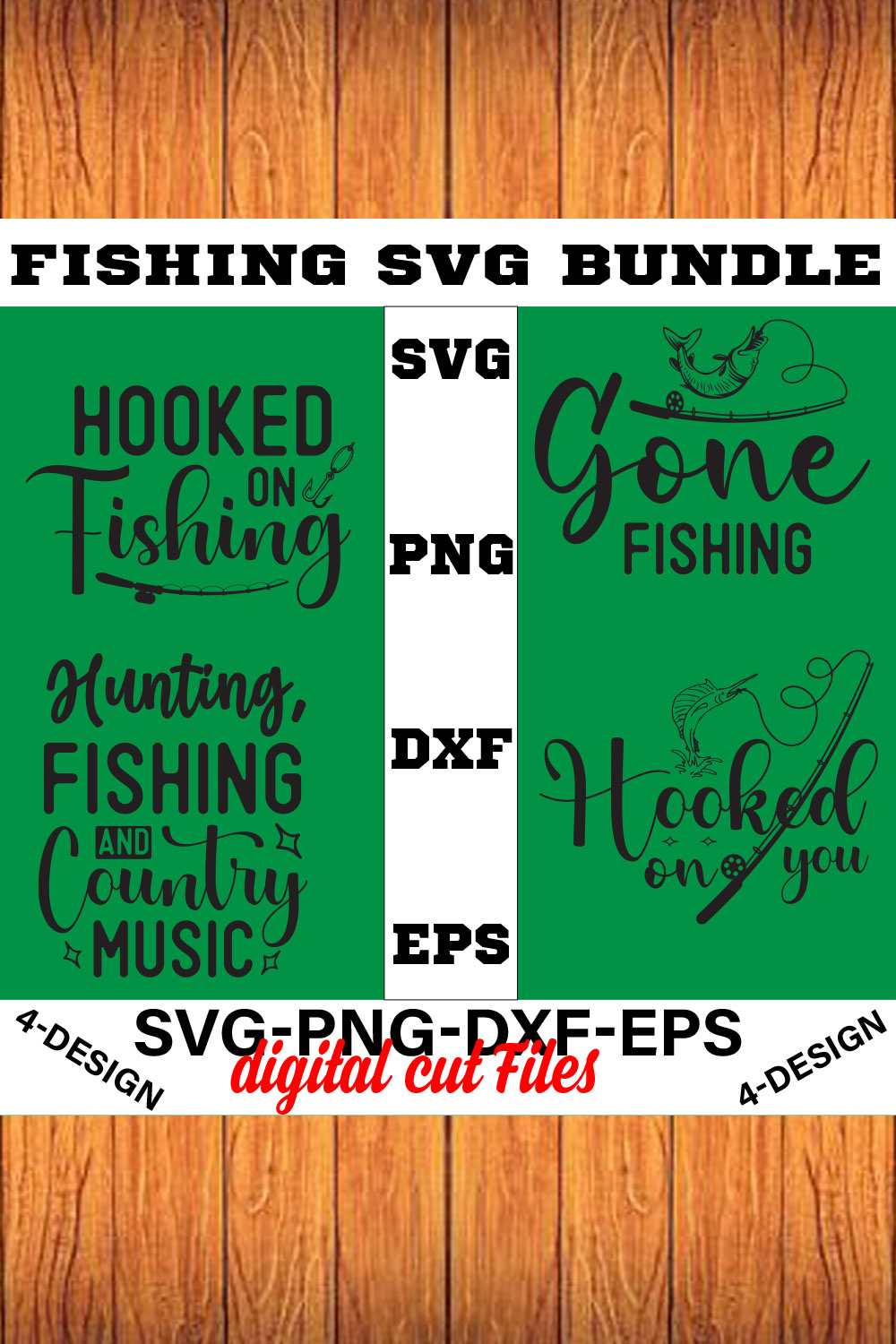 Fishing Design Bundle PNG ONLY, SVG bundle, Fishing svg, Fishing life Volume-02 pinterest preview image.