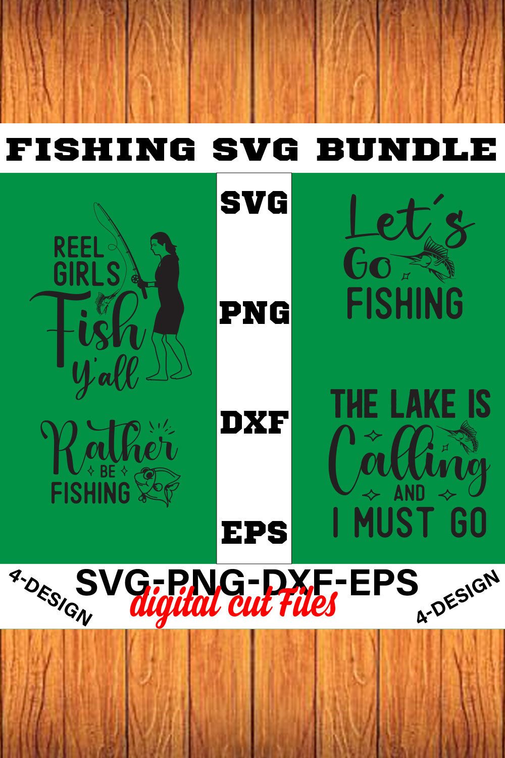 Fishing Design Bundle PNG ONLY, SVG bundle, Fishing svg, Fishing life Volume-04 pinterest preview image.