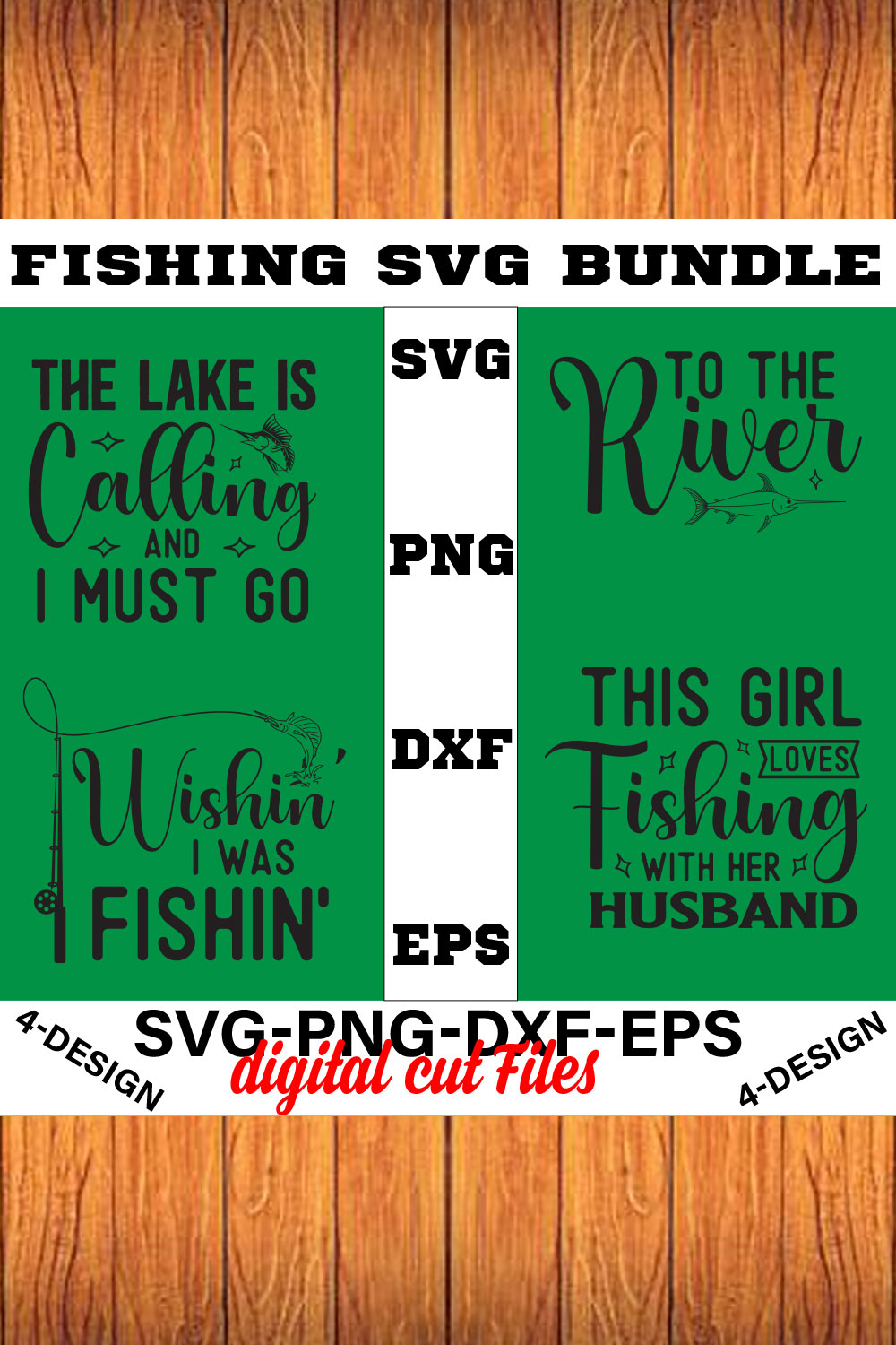 Fishing Design Bundle PNG ONLY, SVG bundle, Fishing svg, Fishing life Volume-05 pinterest preview image.