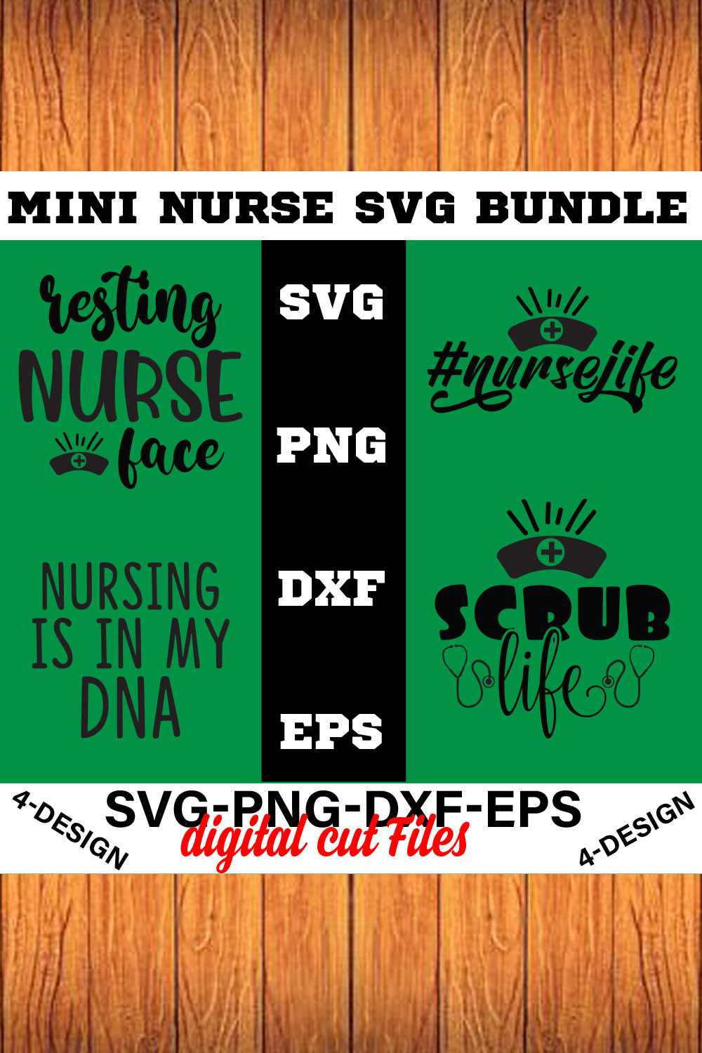 Mini Nurse SVG T-shirt Design Bundle Volume-01 pinterest preview image.