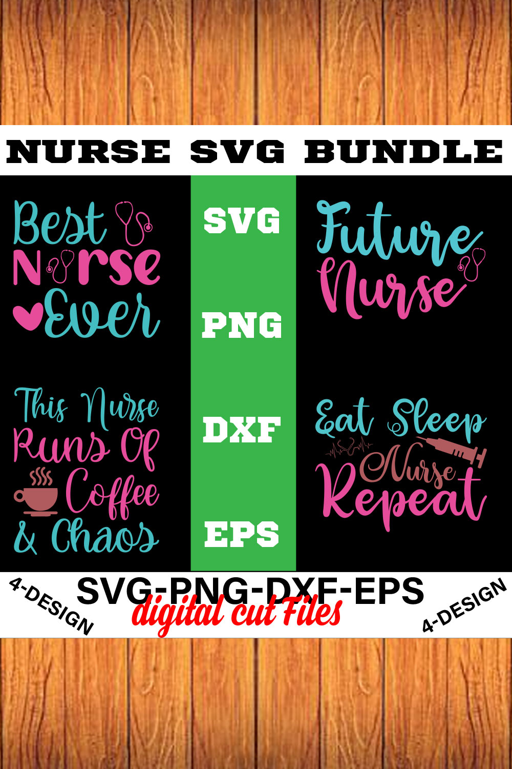 Mini Nurse SVG T-shirt Design Bundle Volume-04 pinterest preview image.