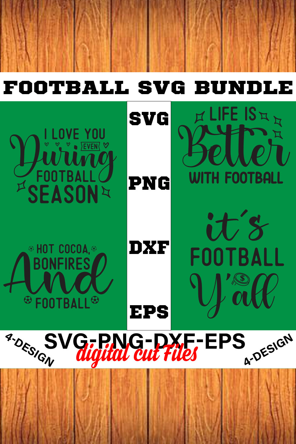 Football SVG T-shirt Design Bundle Volume-02 pinterest preview image.