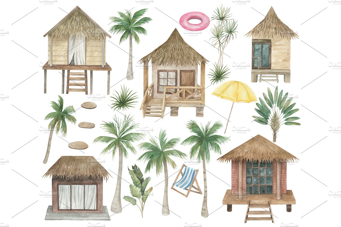 Tropical Beach Cliparts Collection2 preview image.
