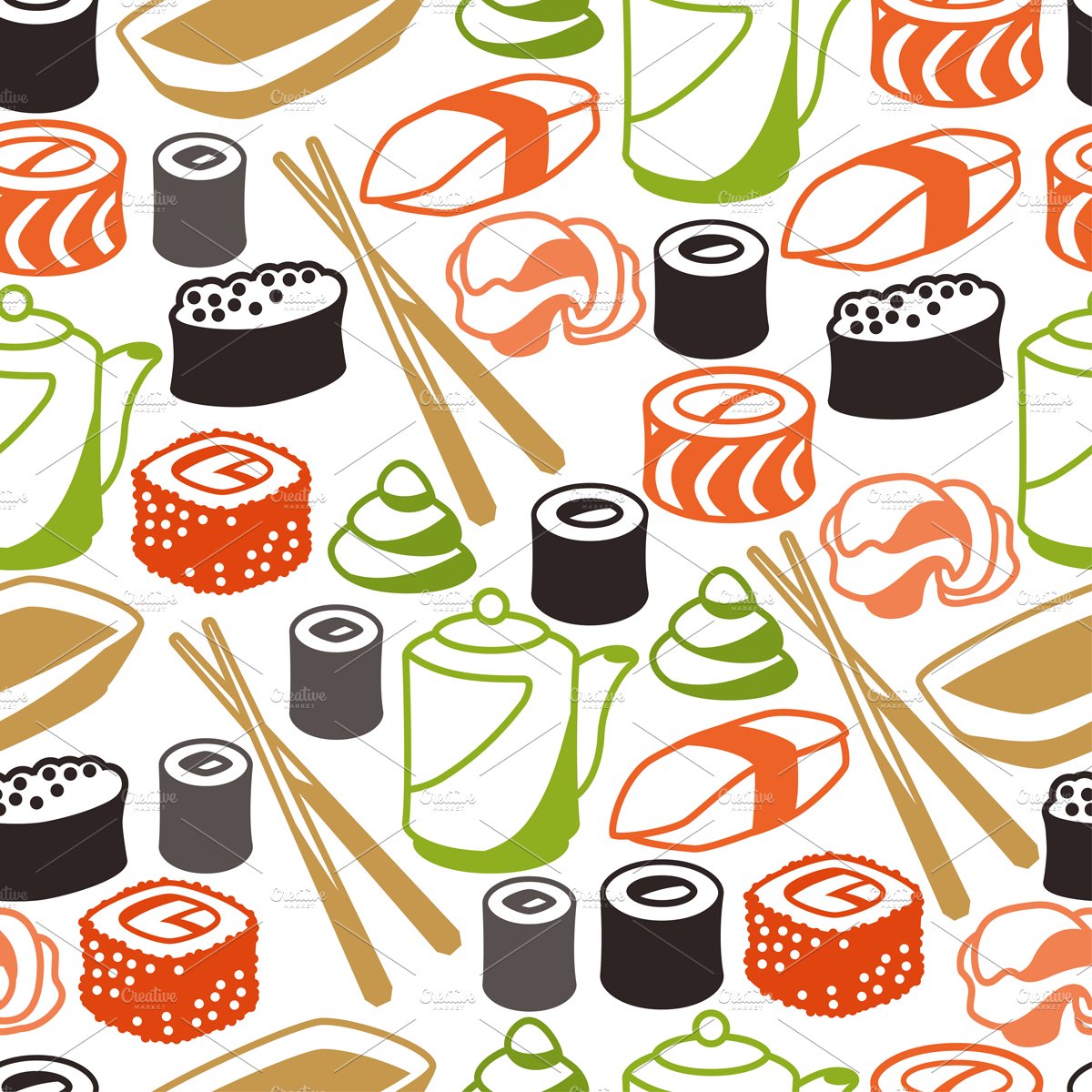 Seamless patterns with sushi. cover image.