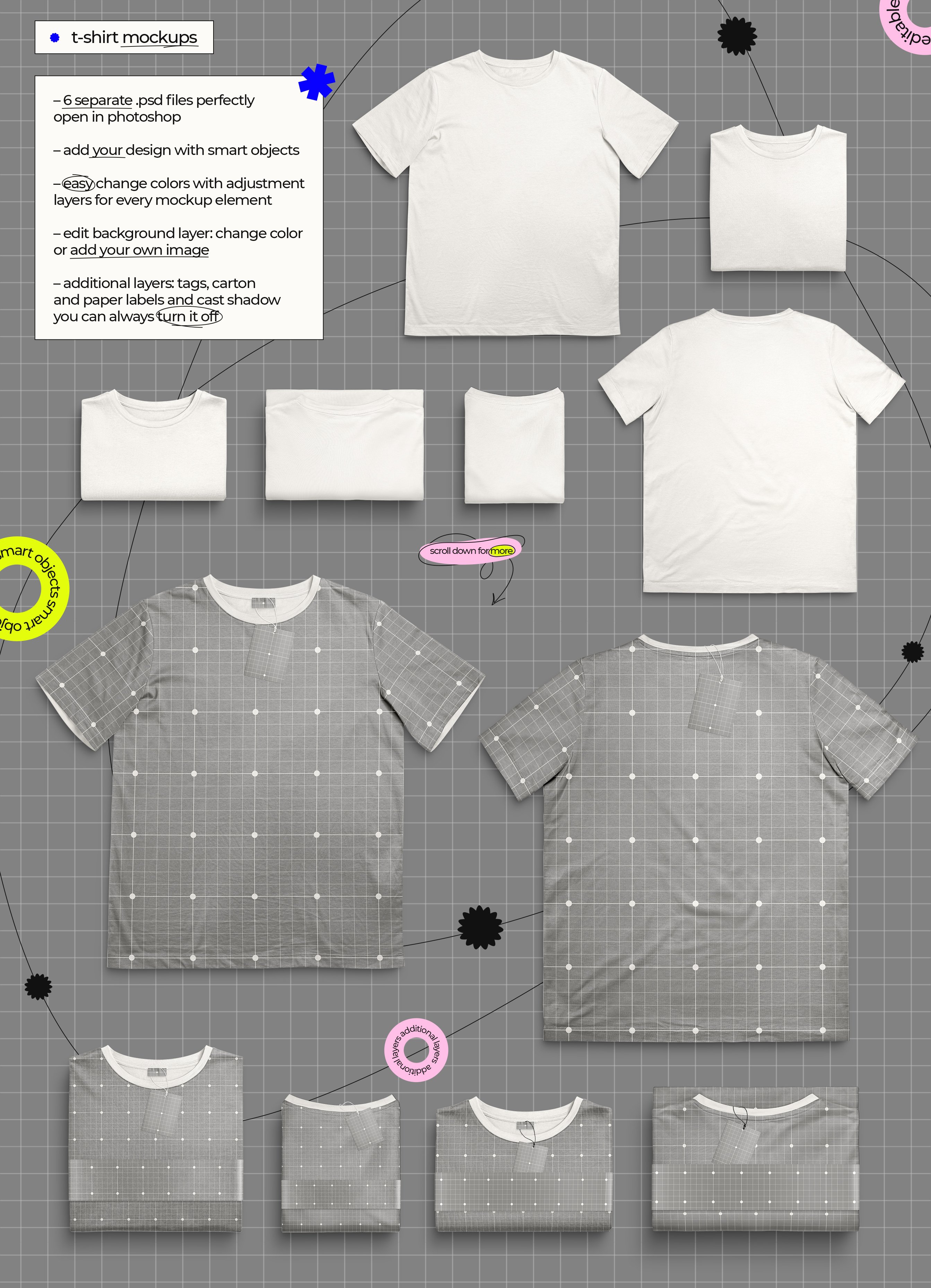 Six T-Shirt PSD Mockups Bundle preview image.