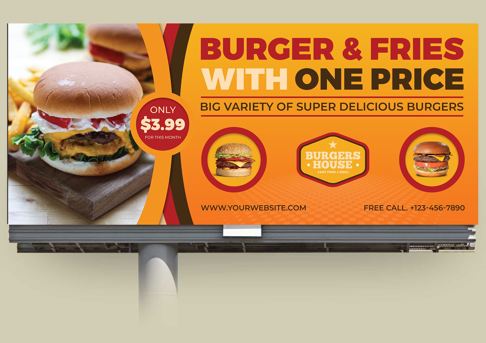 Burger Restaurant Billboard Template preview image.