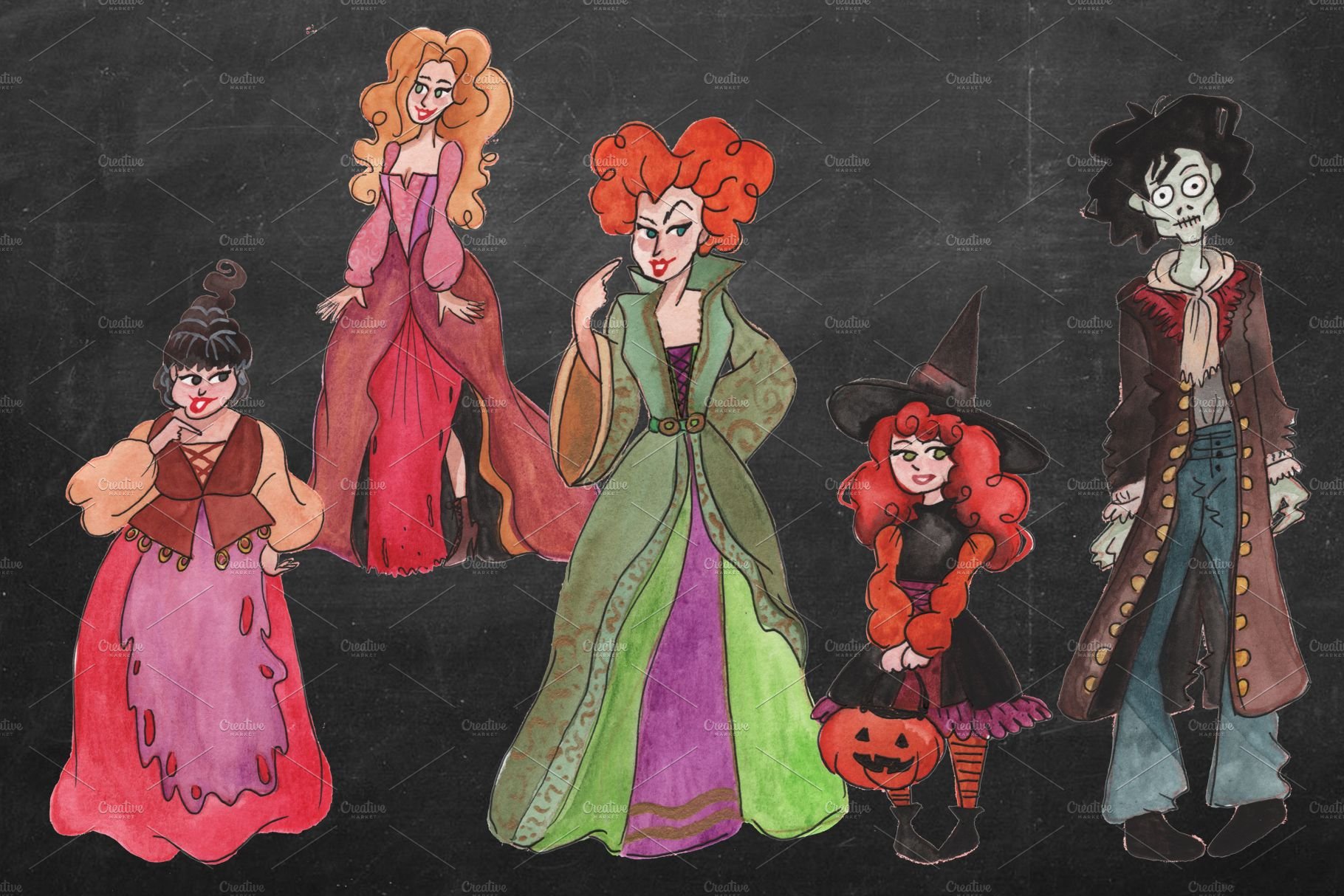 Watercolor witches Hocuspocus! preview image.