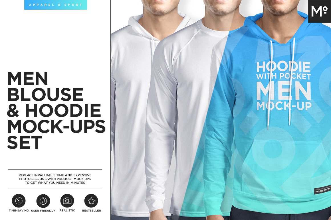 Men Hoodie & Blouse 3 Types Mock-ups cover image.