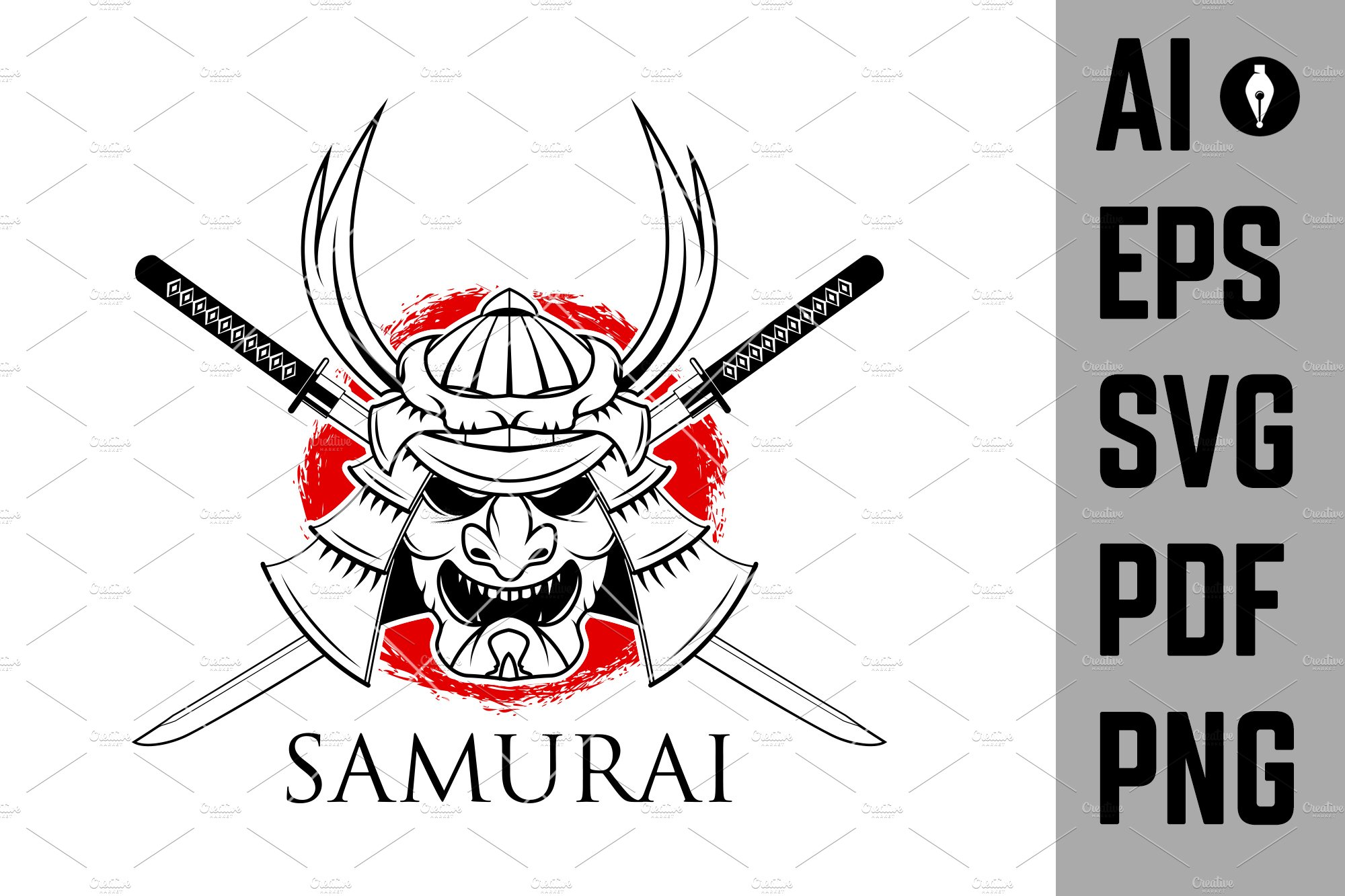 Samurai Mask. Samurai sword. Vector preview image.