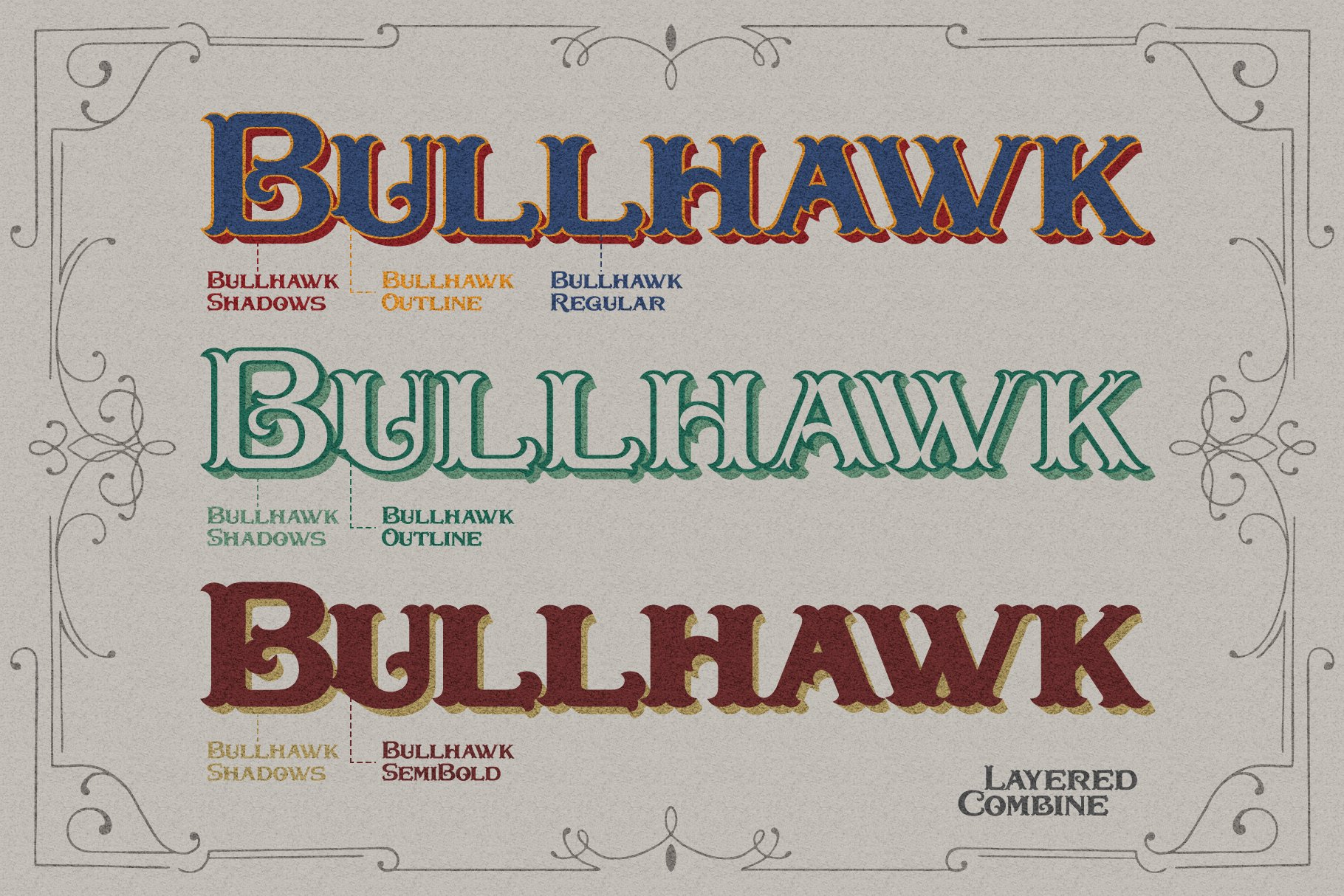 Bullhawk Layered Font + Extra preview image.