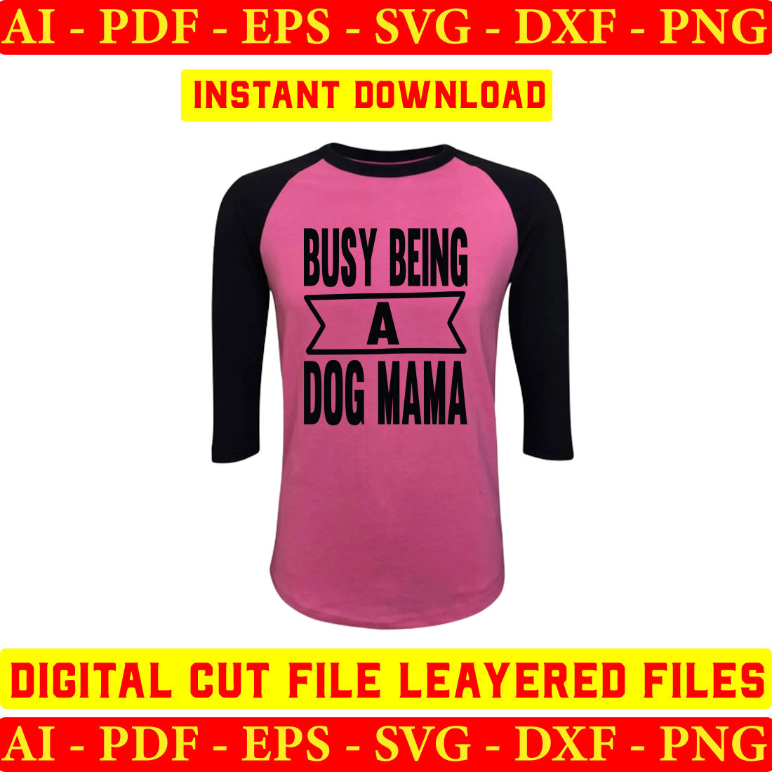 Pink and black shirt that says busy being a dog mama.