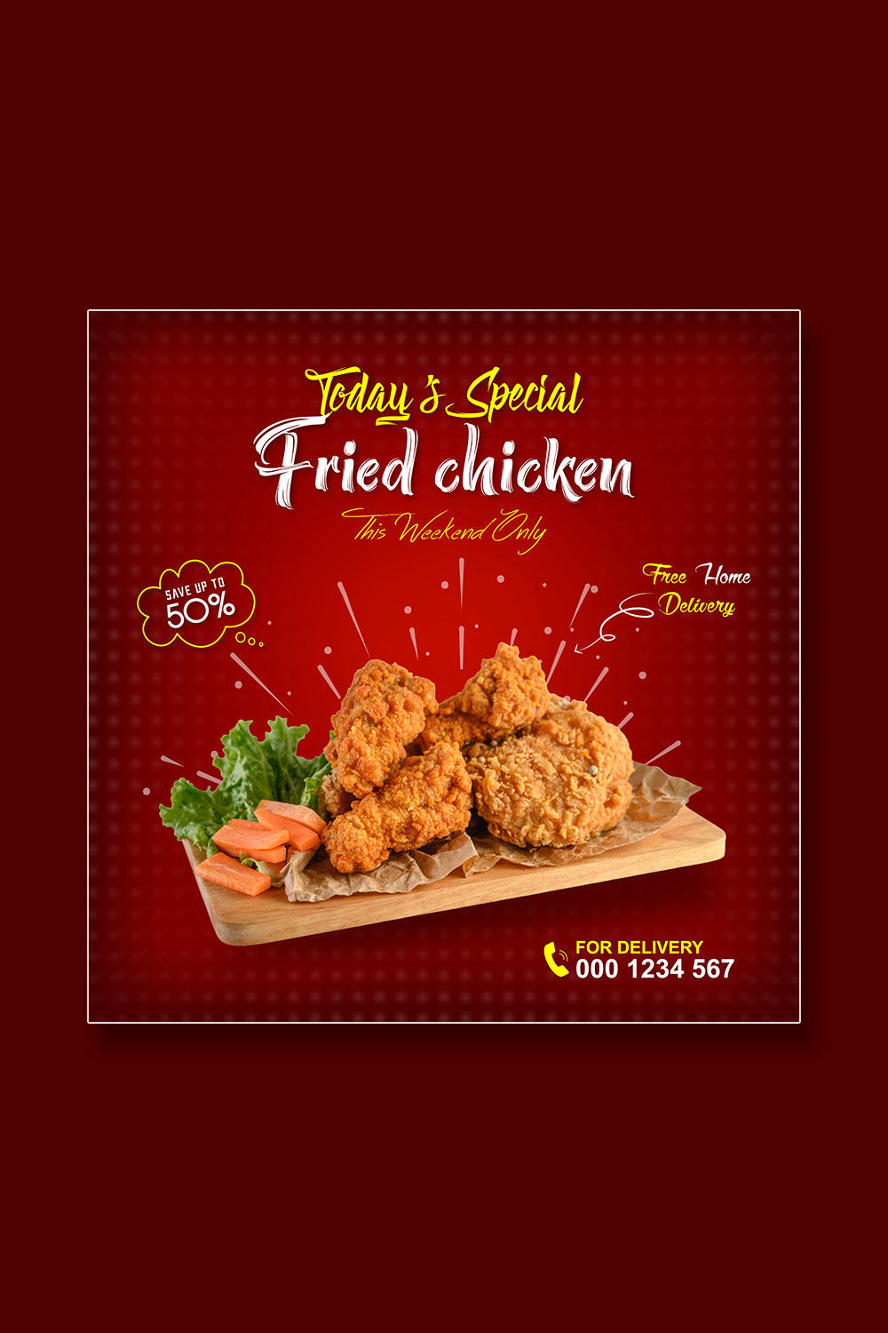 Special fried chicken sale social media post template pinterest preview image.