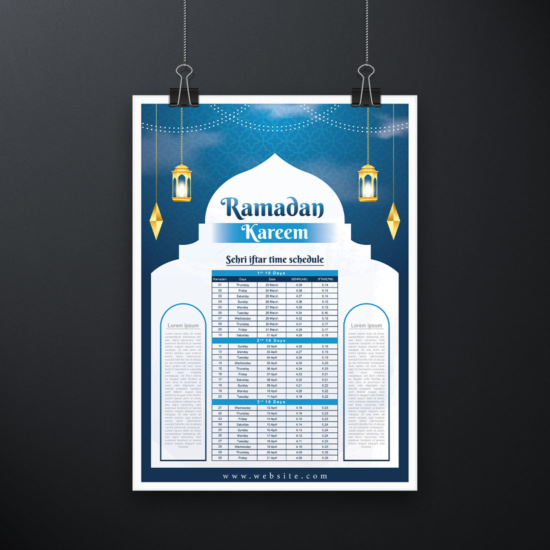 Realistic ramadan calendar template cover image.